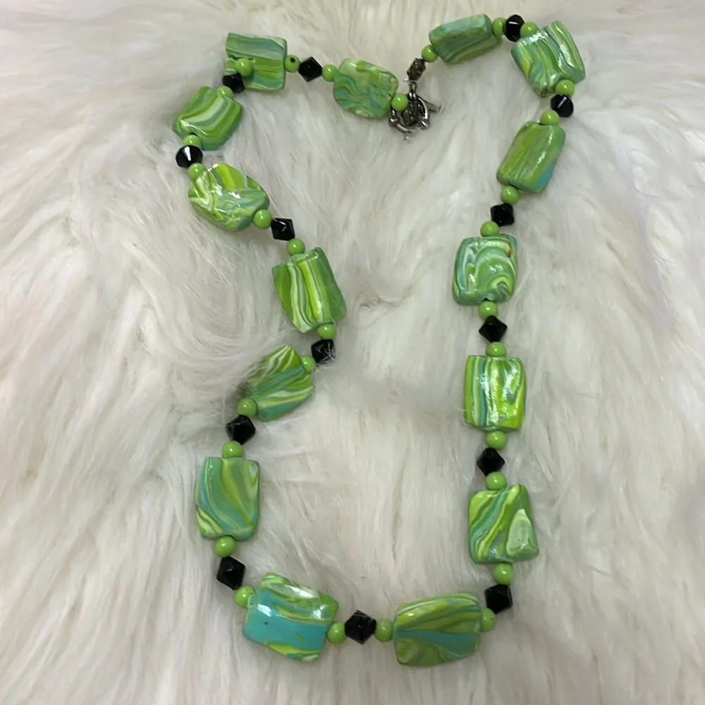 Green, White, & Black Handmade Necklace